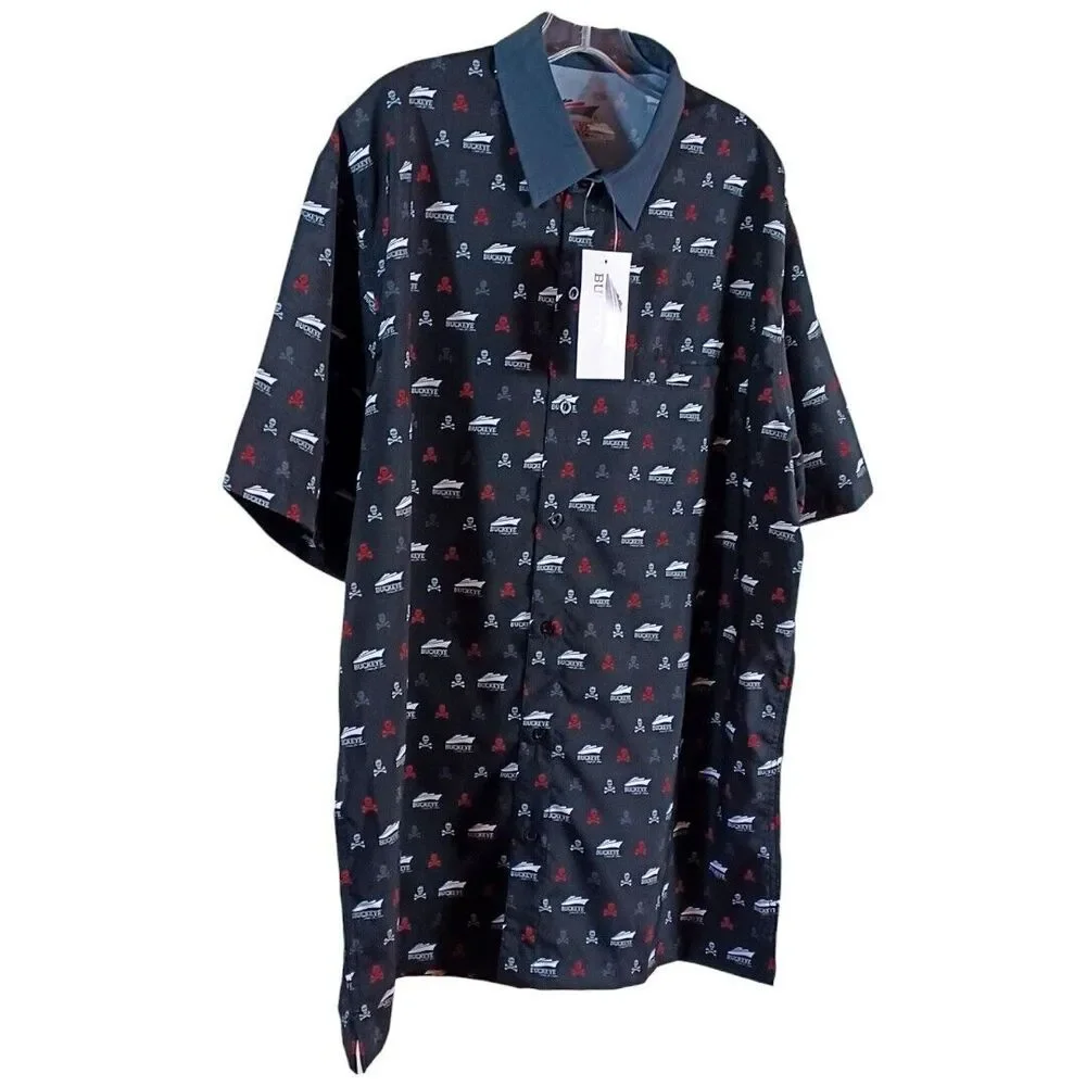 NWT Buckeye Cruise for Cancer Black Beach Skull Coastal Button Up Shirt Mens XL - Picture 2 of 9